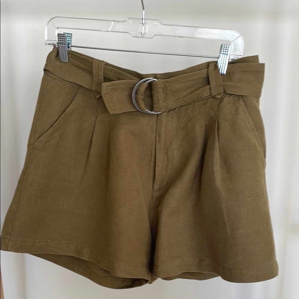 Able High Waist Green Shorts with Belt Detail